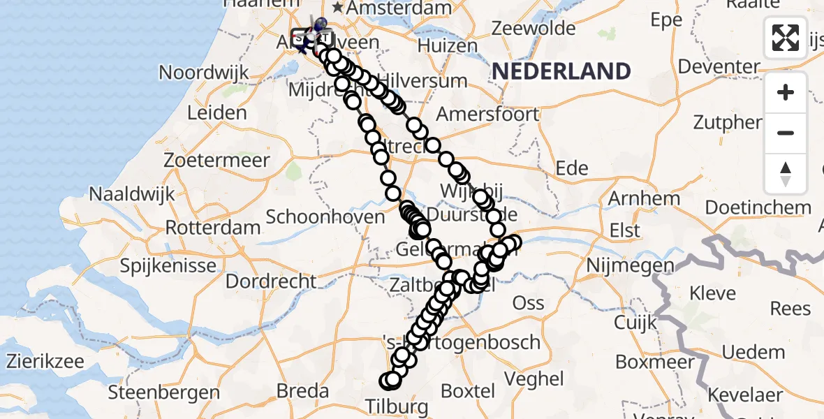 Vluchtroute Politiehelikopter van Amsterdam Vliegveld Schiphol naar Amsterdam Vliegveld Schiphol
