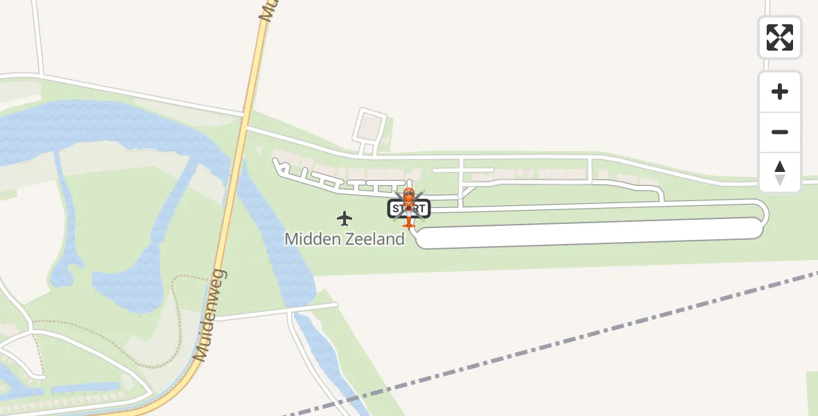 Vluchtroute Kustwachthelikopter van Vliegveld Midden-Zeeland naar Vliegveld Midden-Zeeland