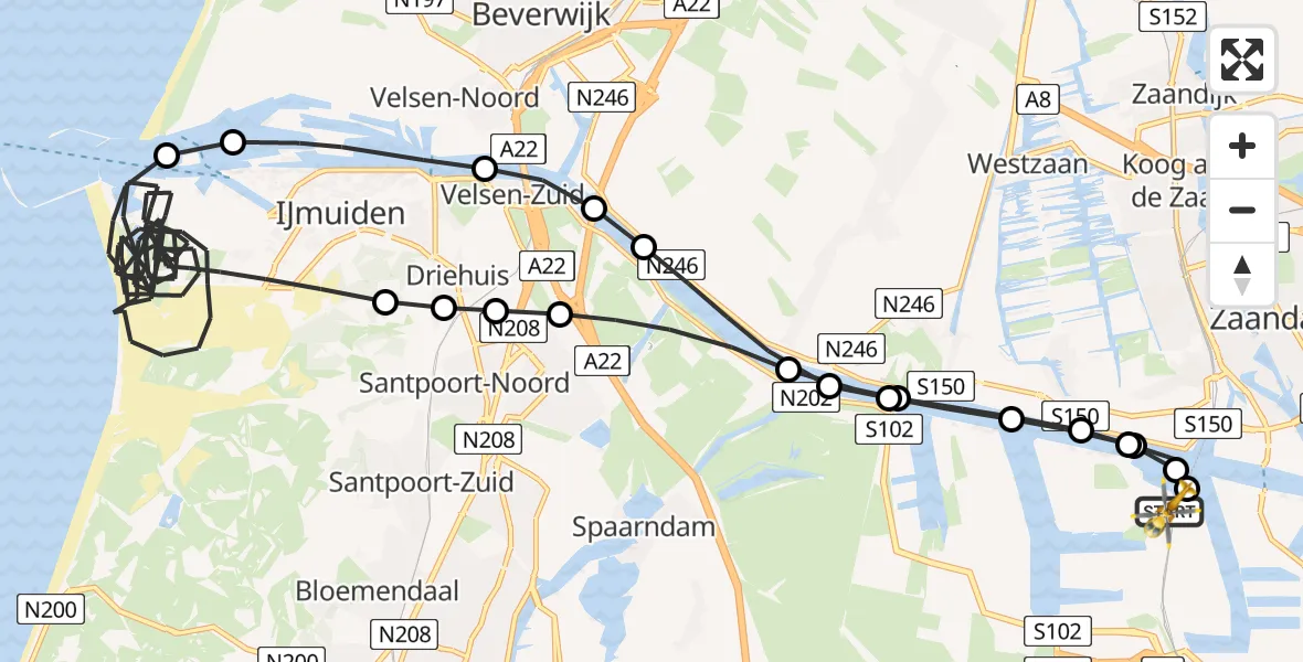 Vluchtroute Traumahelikopter van Amsterdam Heliport naar Amsterdam Heliport