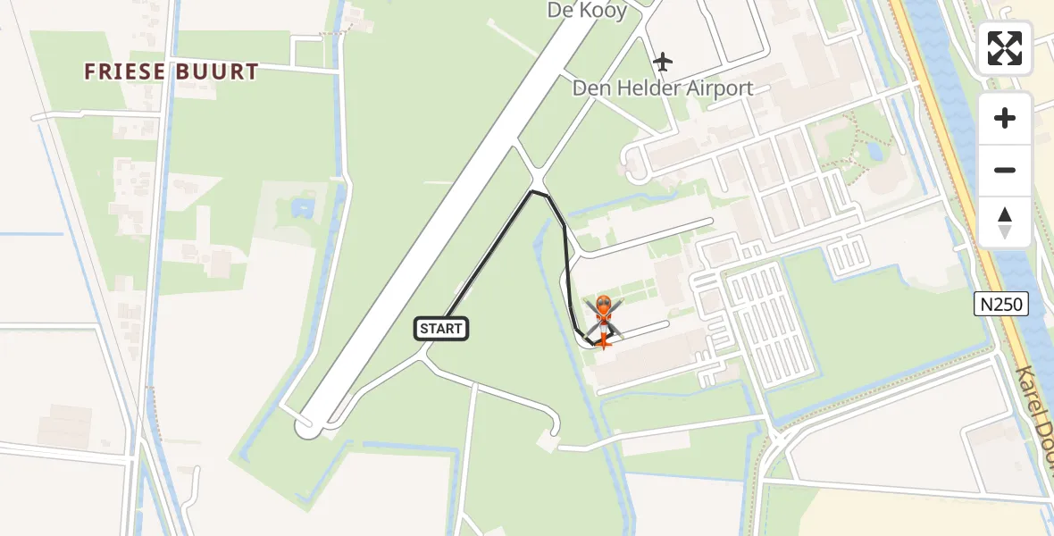 Vluchtroute Kustwachthelikopter van Militair vliegveld De Kooy / Den Helder Airport naar Militair vliegveld De Kooy / Den Helder Airport