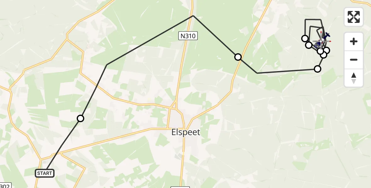 Vluchtroute Politiehelikopter van Ermelo naar Vierhouten