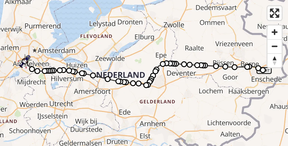 Routekaart van de vlucht: Politiehelikopter naar Amsterdam Vliegveld Schiphol