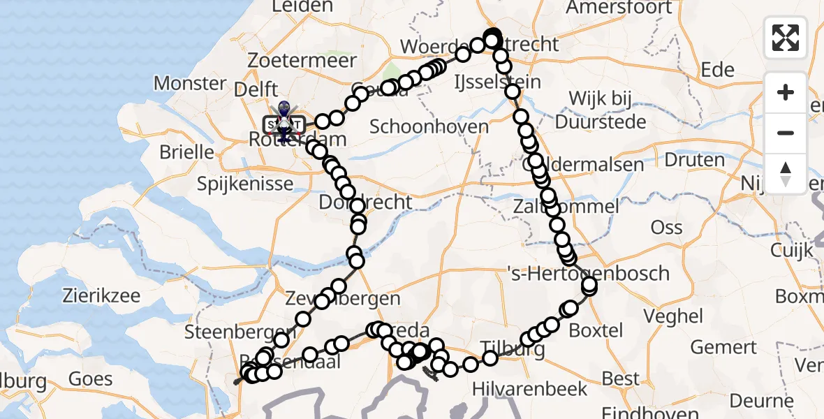 Vluchtroute Politiehelikopter van Rotterdam The Hague Airport naar Rotterdam The Hague Airport