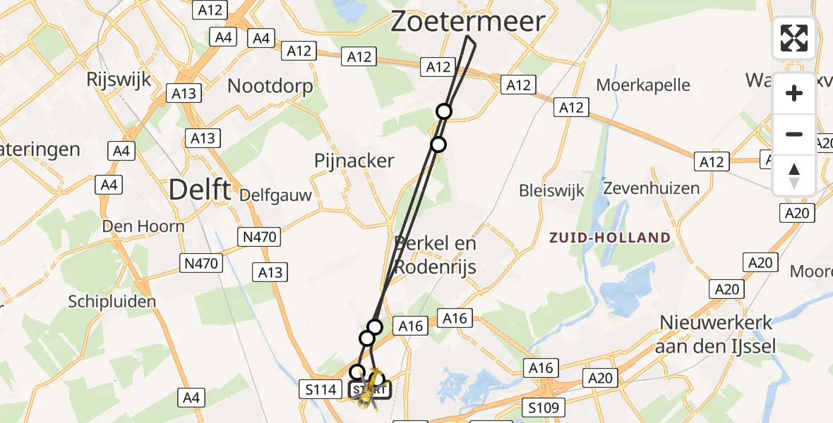 Vluchtroute Traumahelikopter van Rotterdam The Hague Airport naar Rotterdam The Hague Airport