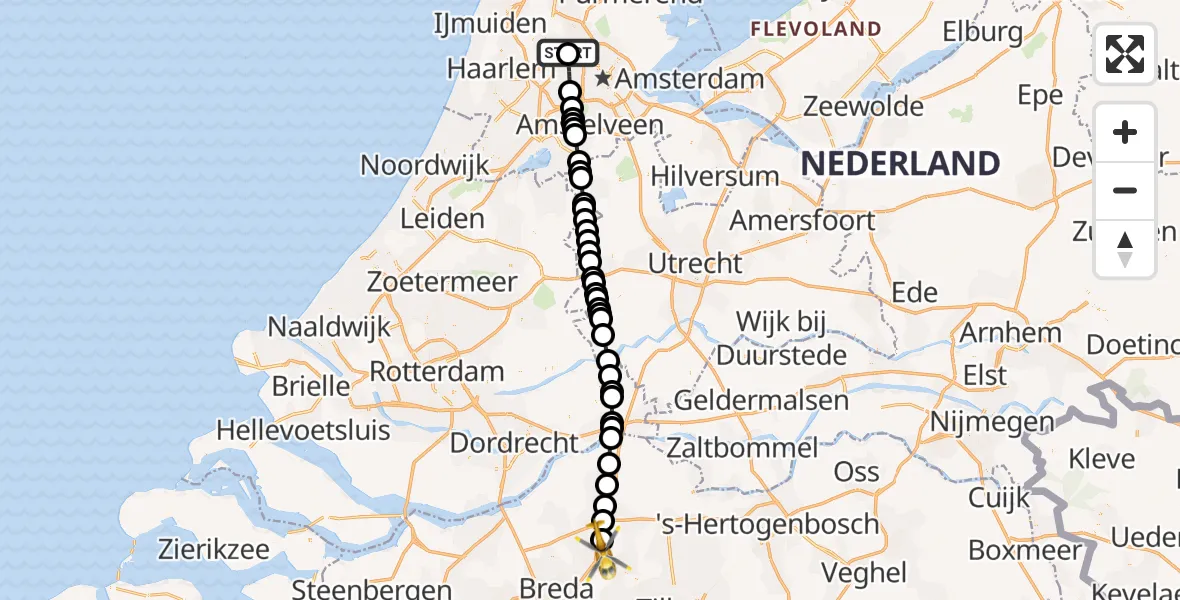 Routekaart van de vlucht: Lifeliner 1 naar Oosteind, Landbouwweg