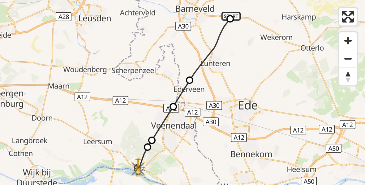 Routekaart van de vlucht: Lifeliner 3 naar Elst, Schoolweg