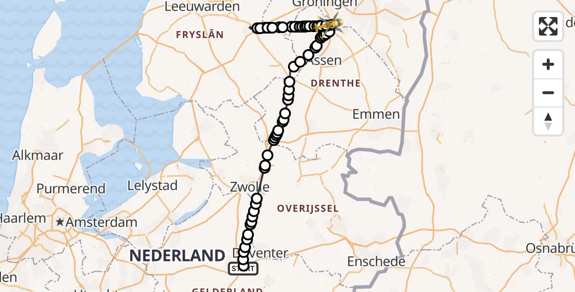 Routekaart van de vlucht: Lifeliner 4 naar Groningen Airport Eelde