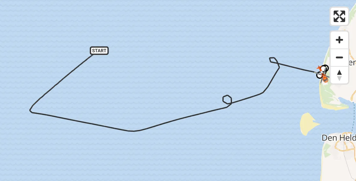 Vluchtroute Kustwachthelikopter van Noordzee naar Den Hoorn