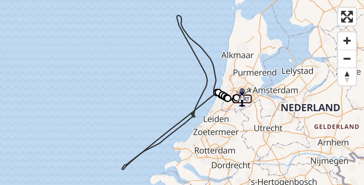 Vluchtroute Politiehelikopter van Amsterdam Vliegveld Schiphol naar Amsterdam Vliegveld Schiphol