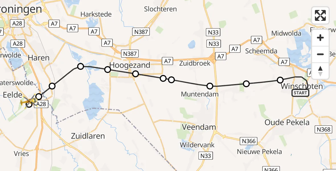 Routekaart van de vlucht: Lifeliner 4 naar Groningen Airport Eelde
