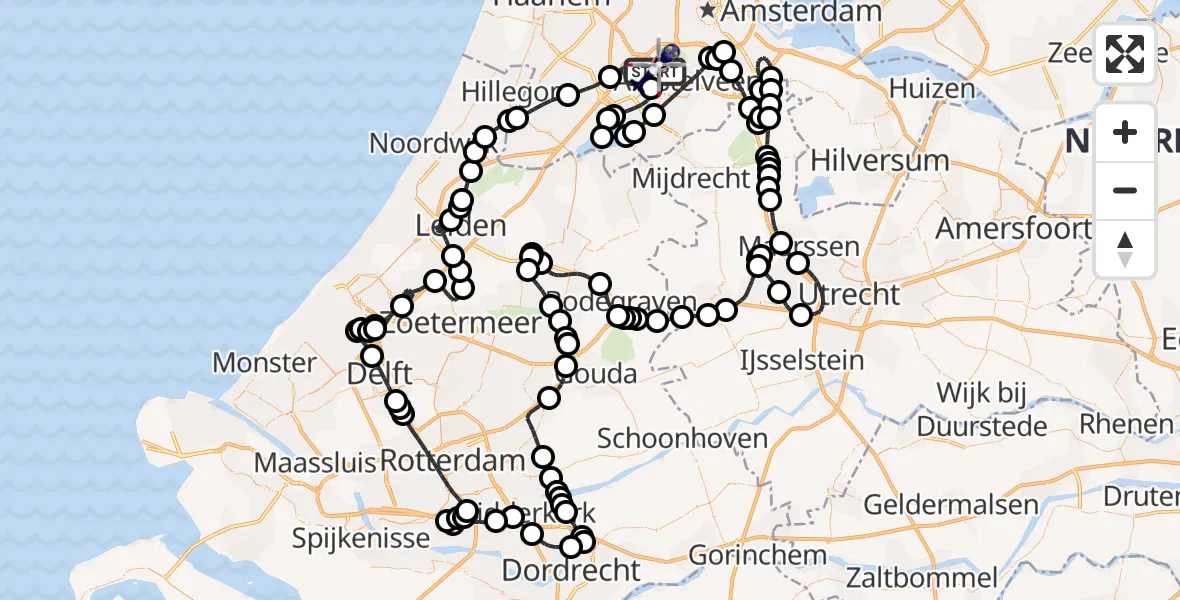 Vluchtroute Politiehelikopter van Amsterdam Vliegveld Schiphol naar Amsterdam Vliegveld Schiphol