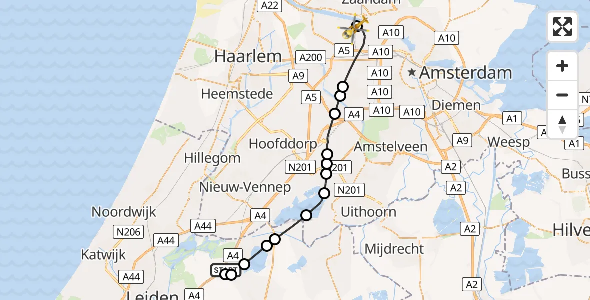 Routekaart van de vlucht: Lifeliner 1 naar Amsterdam Heliport