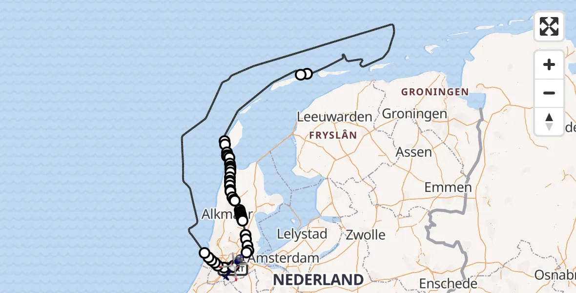 Vluchtroute Politiehelikopter van Amsterdam Vliegveld Schiphol naar Amsterdam Vliegveld Schiphol