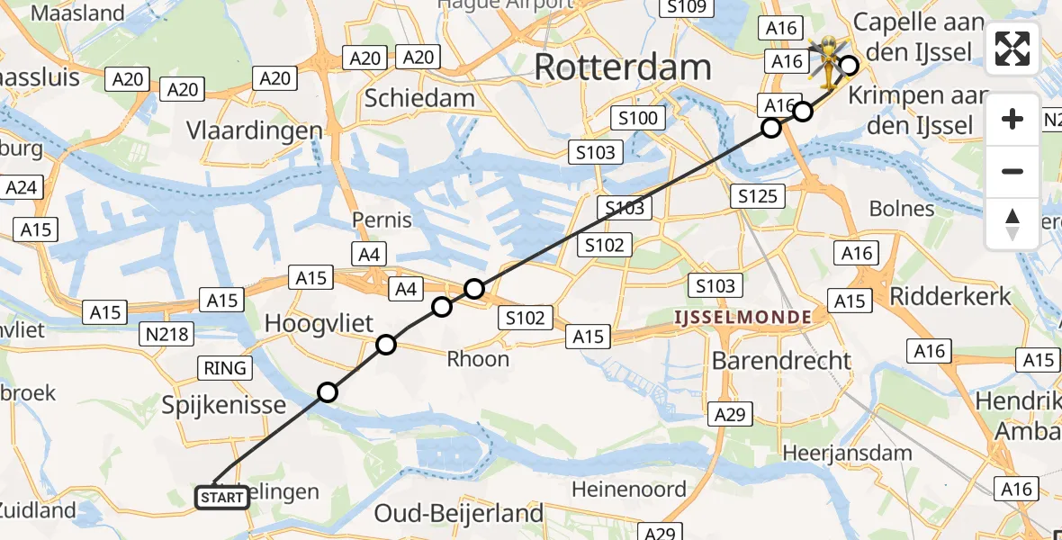 Vluchtroute Traumahelikopter van Spijkenisse naar Rotterdam