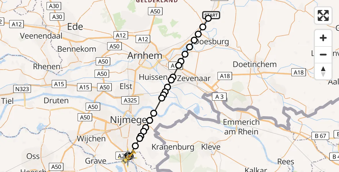 Routekaart van de vlucht: Lifeliner 3 naar Heumen, Oosterkanaaldijk