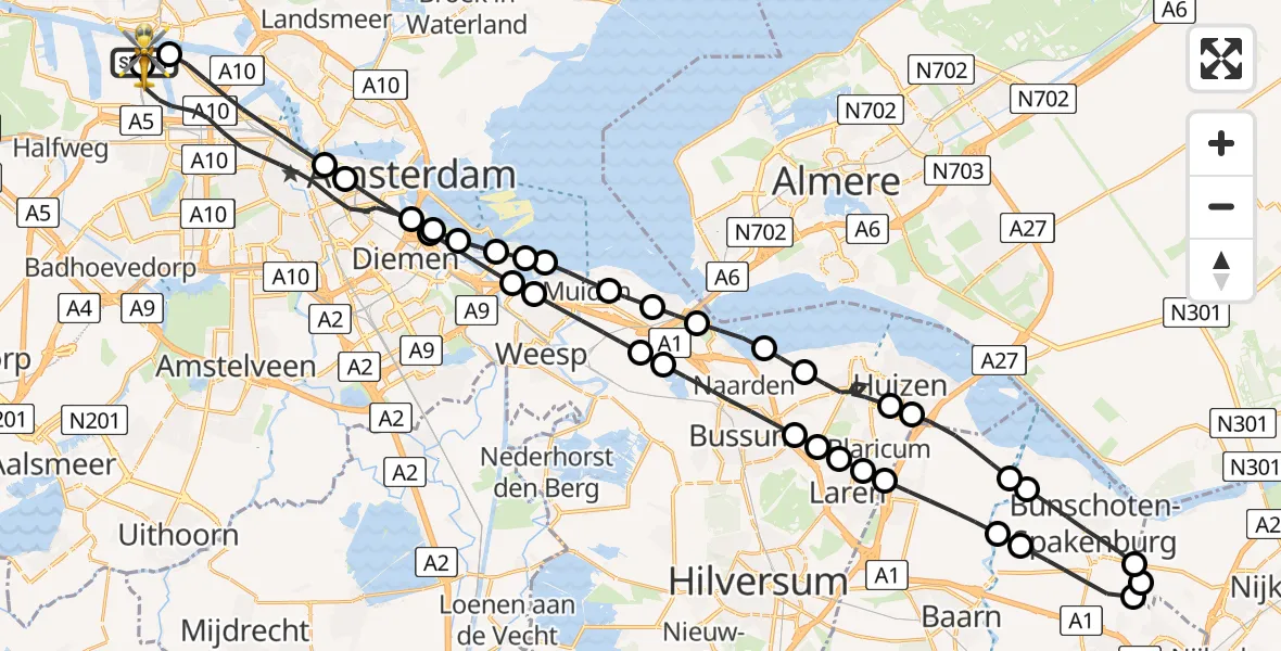 Vluchtroute Traumahelikopter van Amsterdam Heliport naar Amsterdam Heliport