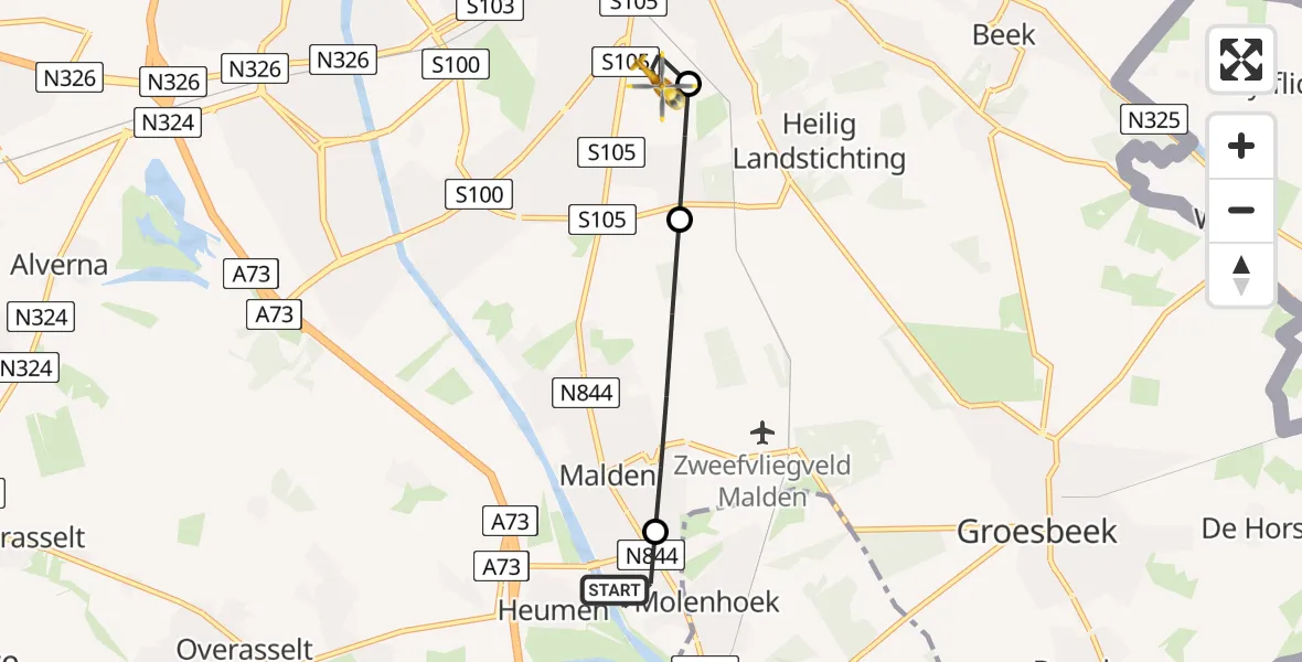 Routekaart van de vlucht: Lifeliner 3 naar Radboud University Medical Center Heliport