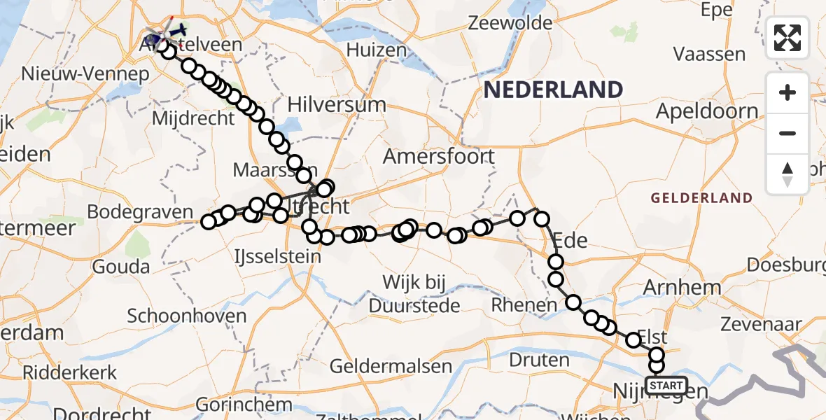 Routekaart van de vlucht: Politiehelikopter naar Amsterdam Vliegveld Schiphol