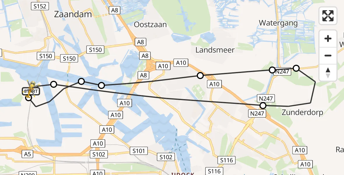 Vluchtroute Traumahelikopter Amsterdam Heliport - Amsterdam Heliport, 03 maart 2026, 11:22