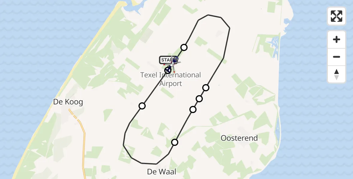 Vluchtroute Politiehelikopter van Texel International Airport naar Texel International Airport