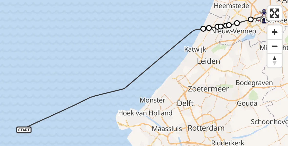 Vluchtroute Politiehelikopter Noordzee - Amsterdam Vliegveld Schiphol, 03 maart 2026, 12:16