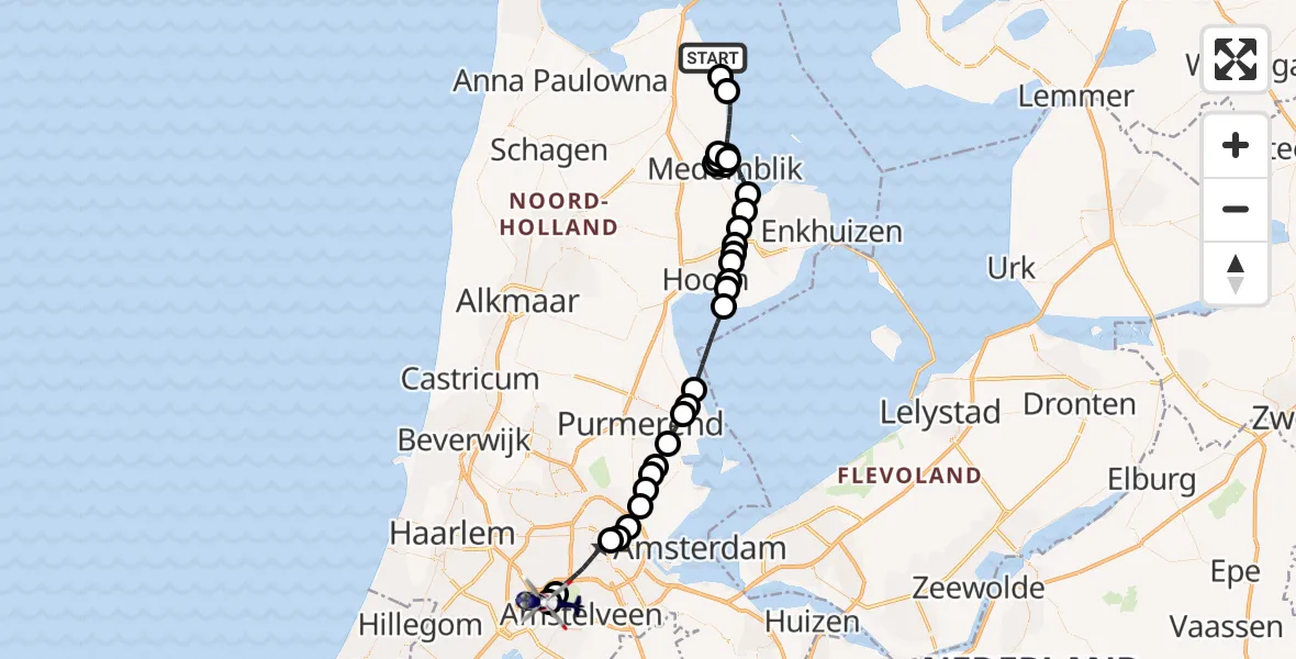Routekaart van de vlucht: Politiehelikopter naar Amsterdam Vliegveld Schiphol