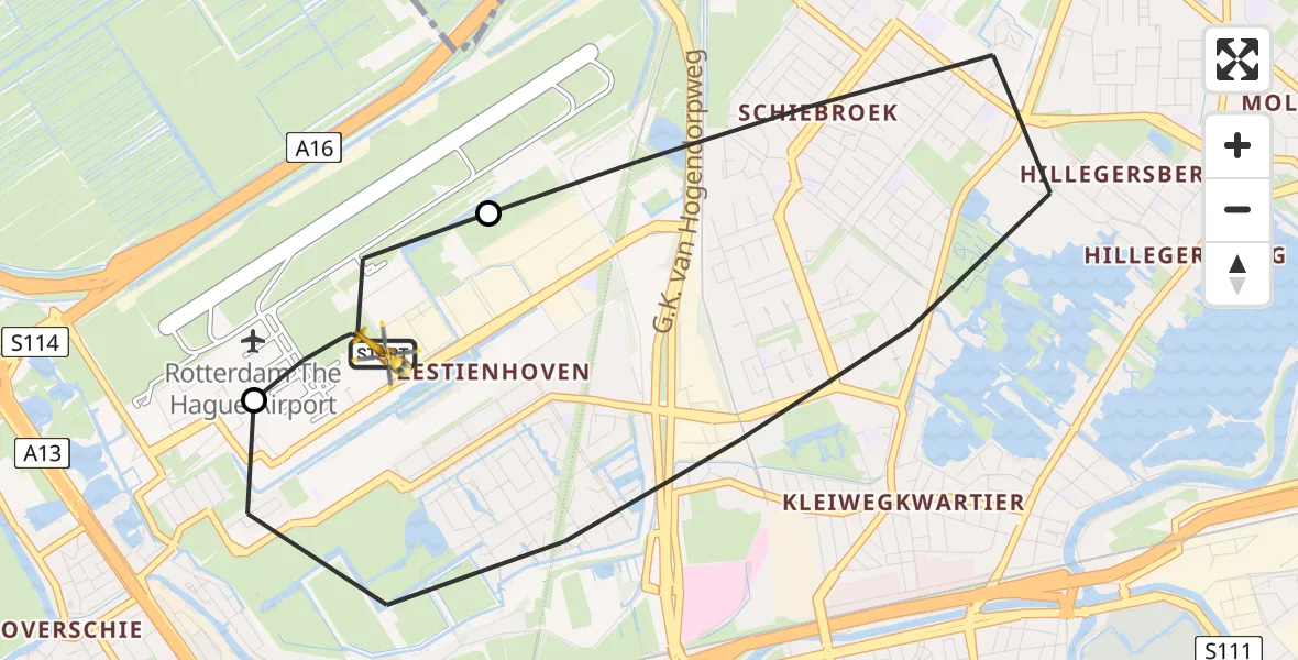 Vluchtroute Traumahelikopter Rotterdam The Hague Airport - Rotterdam The Hague Airport, 03 maart 2026, 13:41
