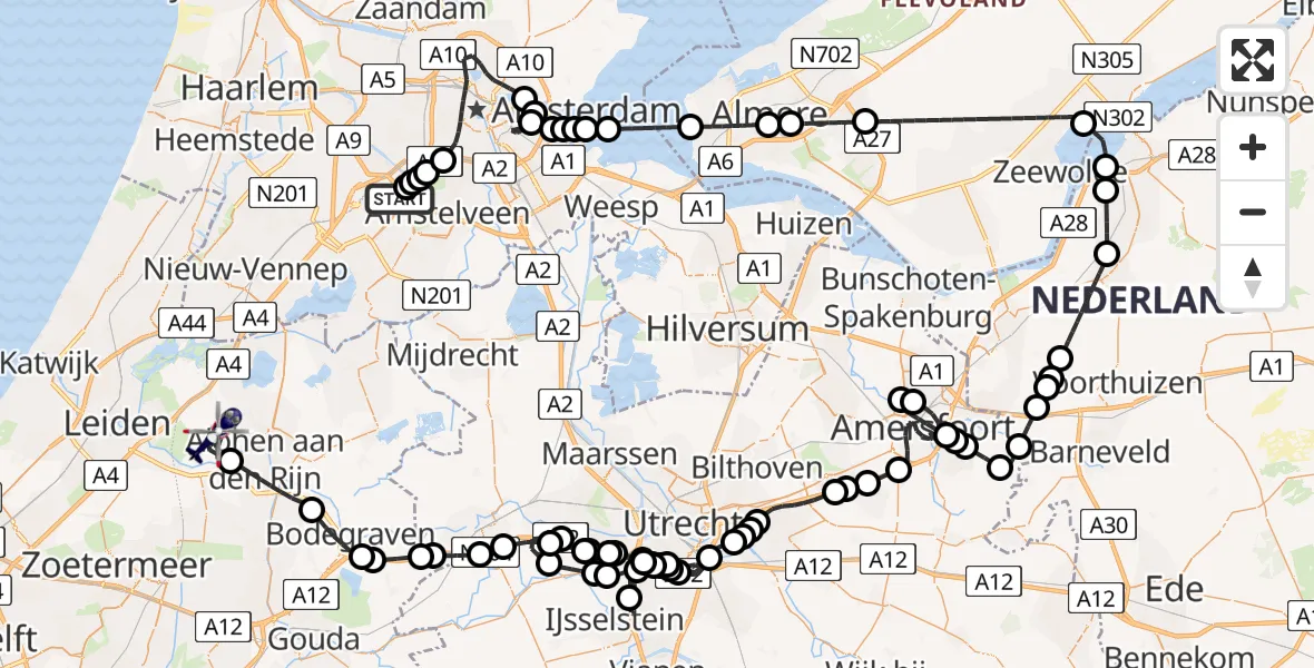 Vluchtroute Politiehelikopter Amsterdam Vliegveld Schiphol - Koudekerk aan den Rijn, 03 maart 2026, 14:03