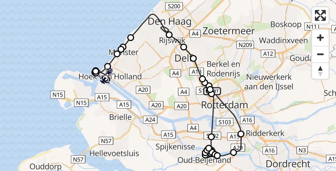 Vluchtroute Politiehelikopter Rotterdam The Hague Airport - Hoek van Holland, 03 maart 2026, 14:33