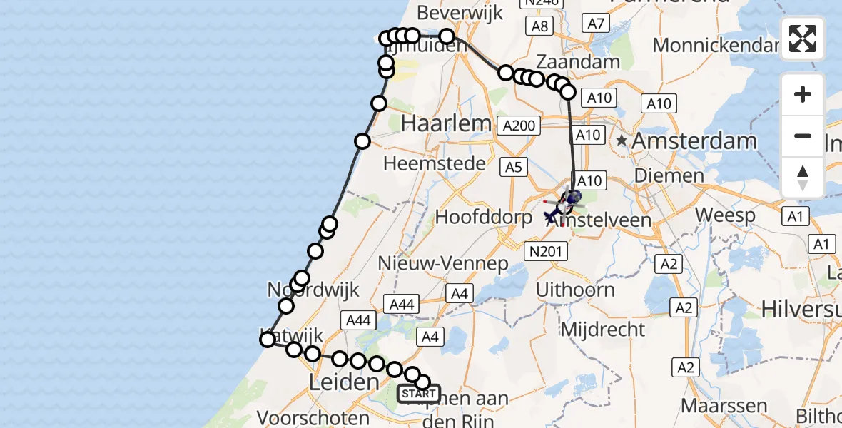 Routekaart van de vlucht: Politiehelikopter naar Amsterdam Vliegveld Schiphol