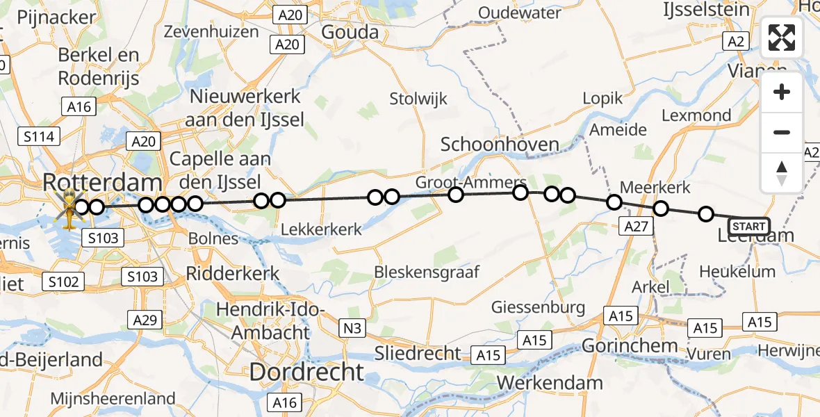 Routekaart van de vlucht: Lifeliner 2 naar Rotterdam, Watergeusplein