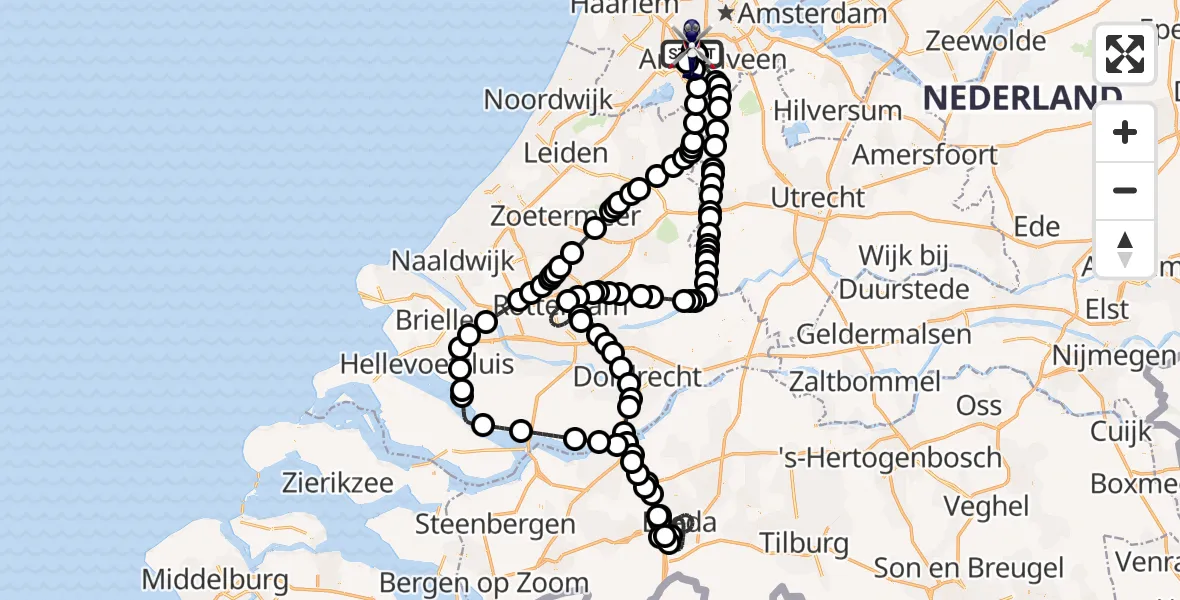 Vluchtroute Politiehelikopter van Amsterdam Vliegveld Schiphol naar Amsterdam Vliegveld Schiphol