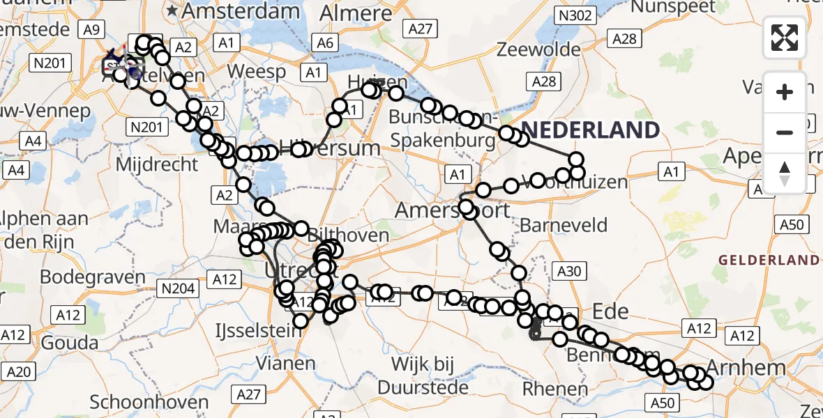 Vluchtroute Politiehelikopter van Amsterdam Vliegveld Schiphol naar Amsterdam Vliegveld Schiphol