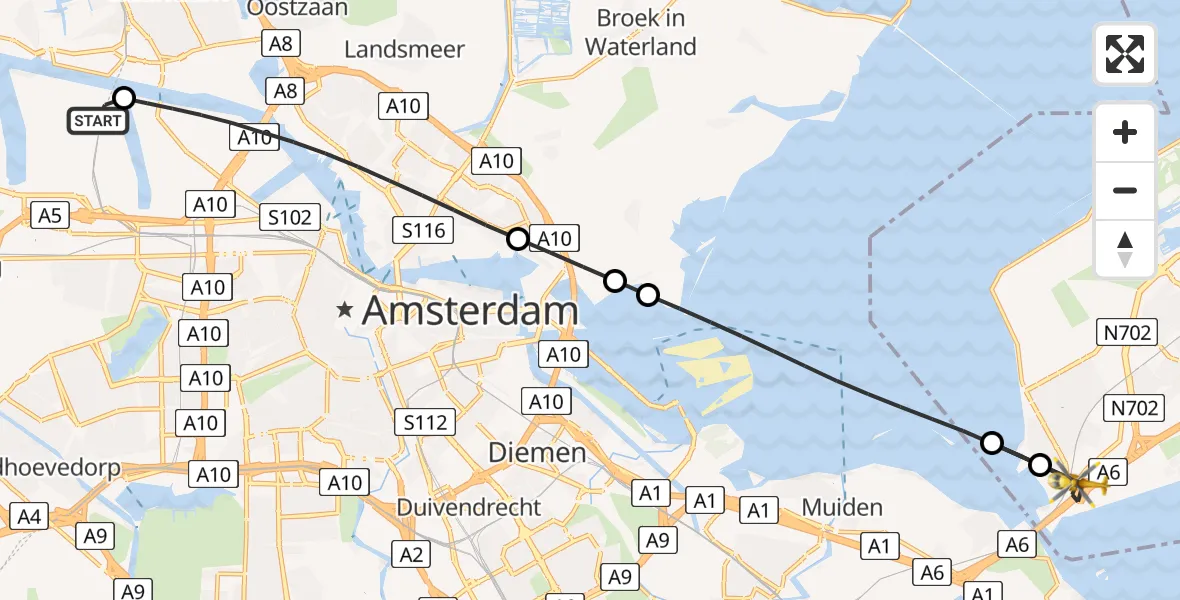 Vluchtroute Traumahelikopter van Amsterdam Heliport naar Almere