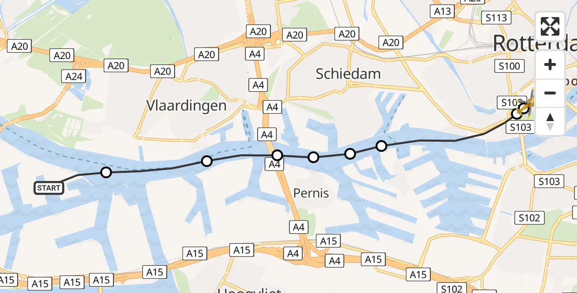 Vluchtroute Traumahelikopter van Rotterdam naar Erasmus MC