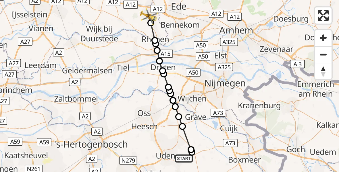 Vluchtroute Traumahelikopter van Vliegbasis Volkel naar Veenendaal