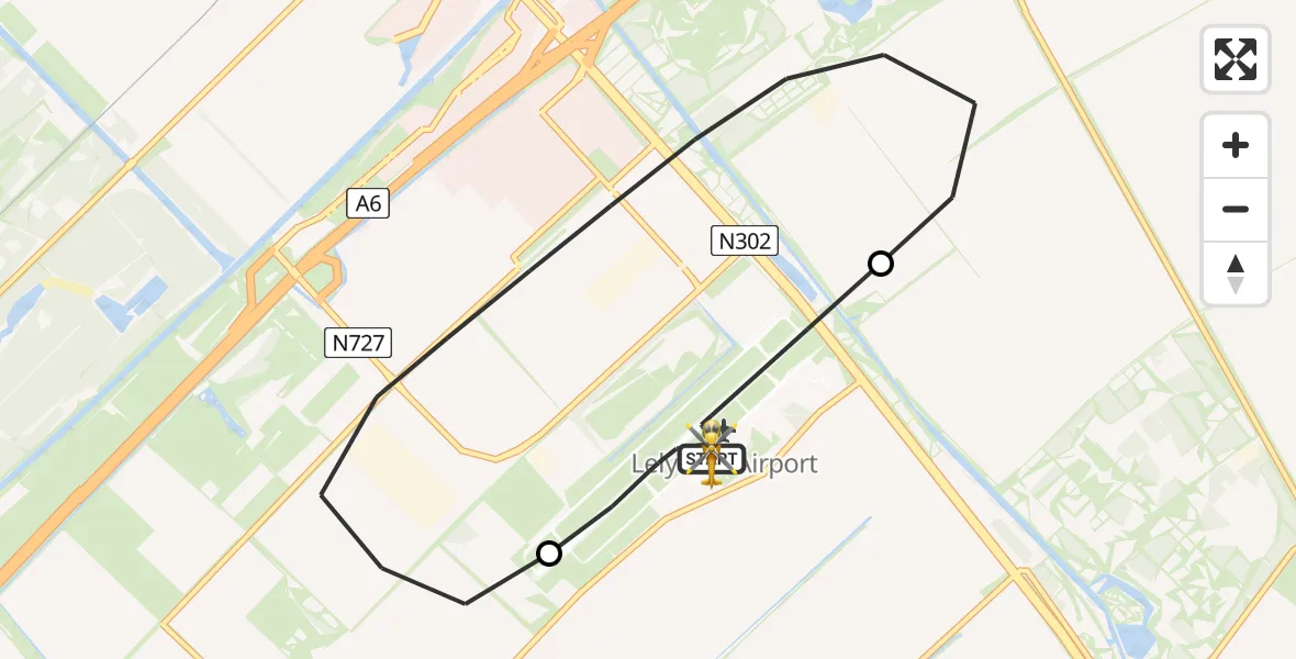 Vluchtroute Ambulancehelikopter van Lelystad Airport naar Lelystad Airport