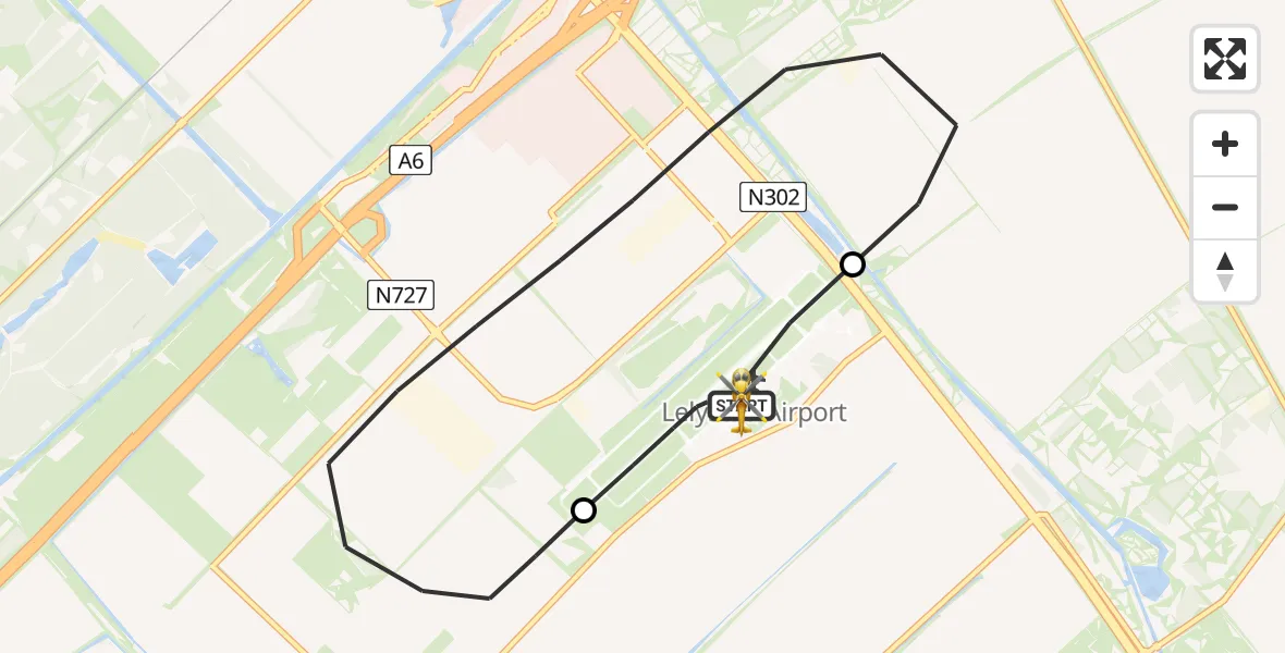 Vluchtroute Ambulancehelikopter van Lelystad Airport naar Lelystad Airport