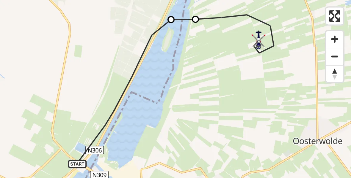 Vluchtroute Politiehelikopter van Dronten naar Oosterwolde Gld