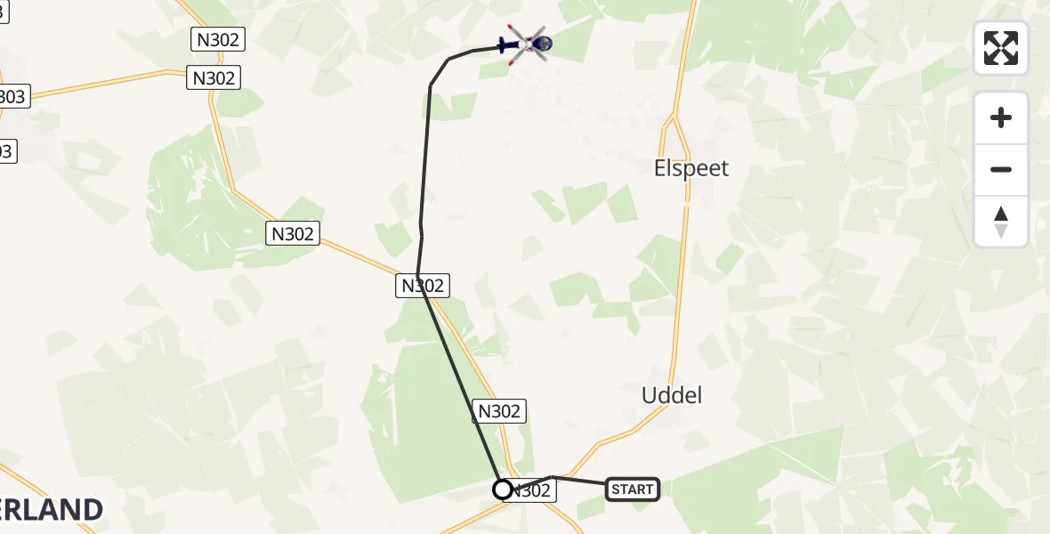Vluchtroute Politiehelikopter van Uddel naar Elspeet