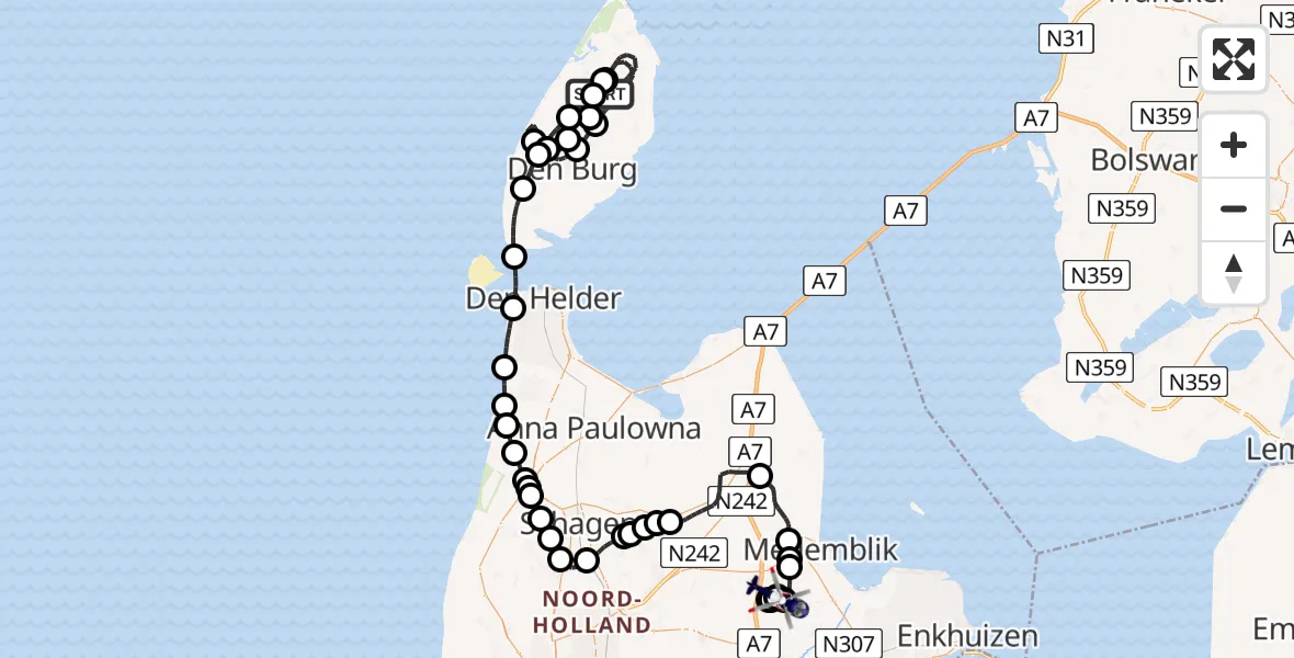 Vluchtroute Politiehelikopter van Texel International Airport naar Oostwoud