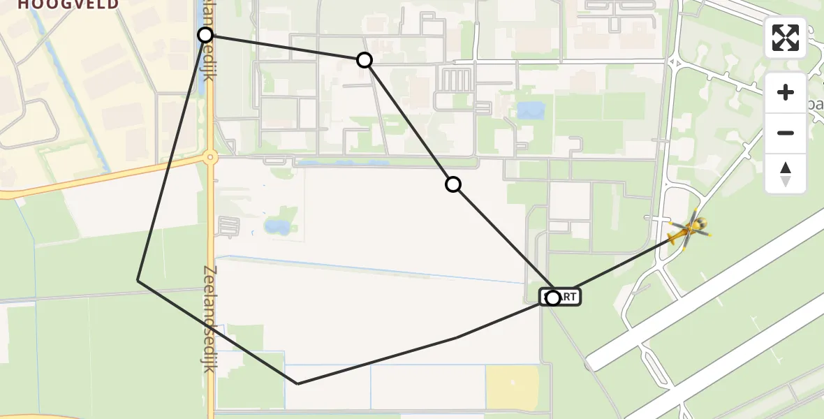 Vluchtroute Traumahelikopter van Vliegbasis Volkel naar Vliegbasis Volkel
