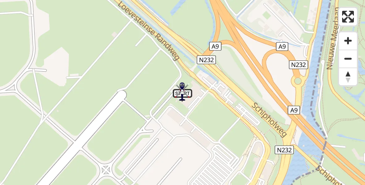 Vluchtroute Politiehelikopter van Amsterdam Vliegveld Schiphol naar Amsterdam Vliegveld Schiphol