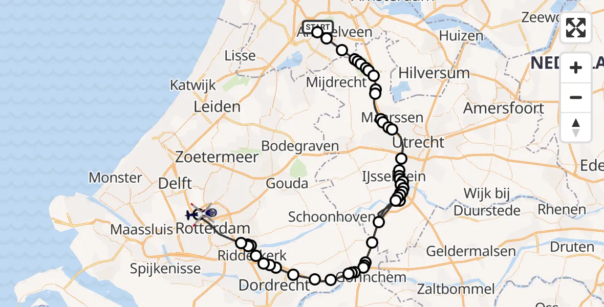 Vluchtroute Politiehelikopter van Amsterdam Vliegveld Schiphol naar Rotterdam The Hague Airport