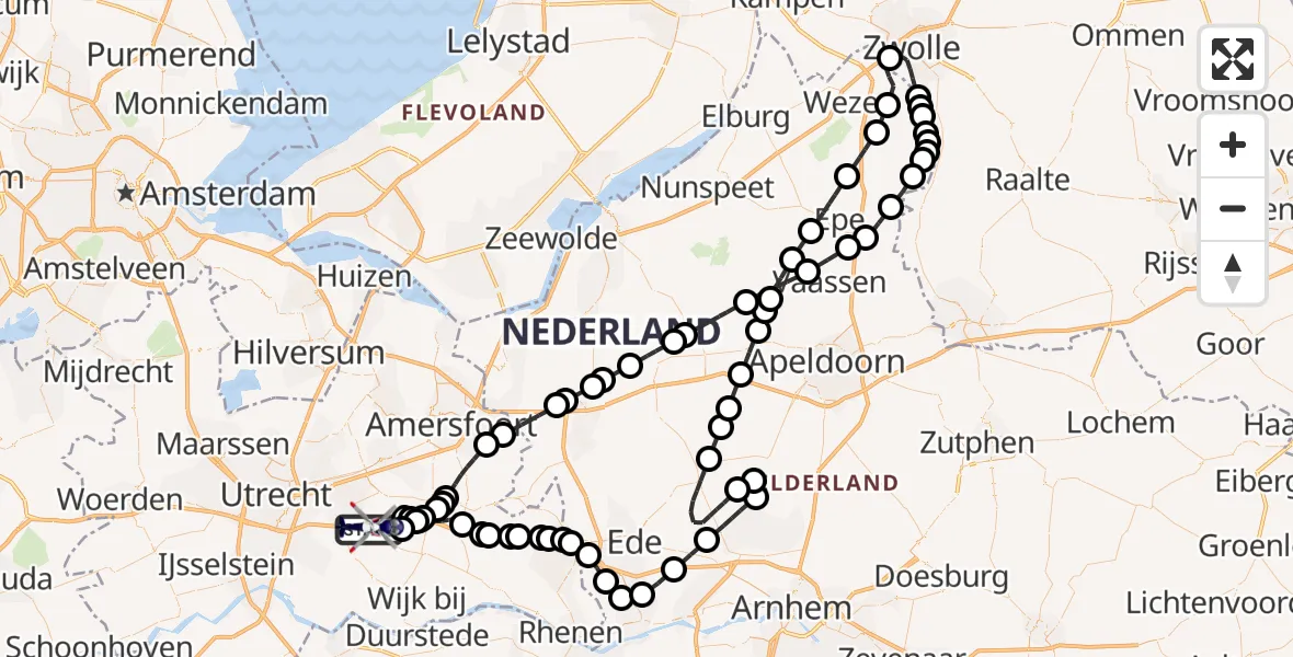 Vluchtroute Politiehelikopter van Driebergen-Rijsenburg naar Driebergen-Rijsenburg