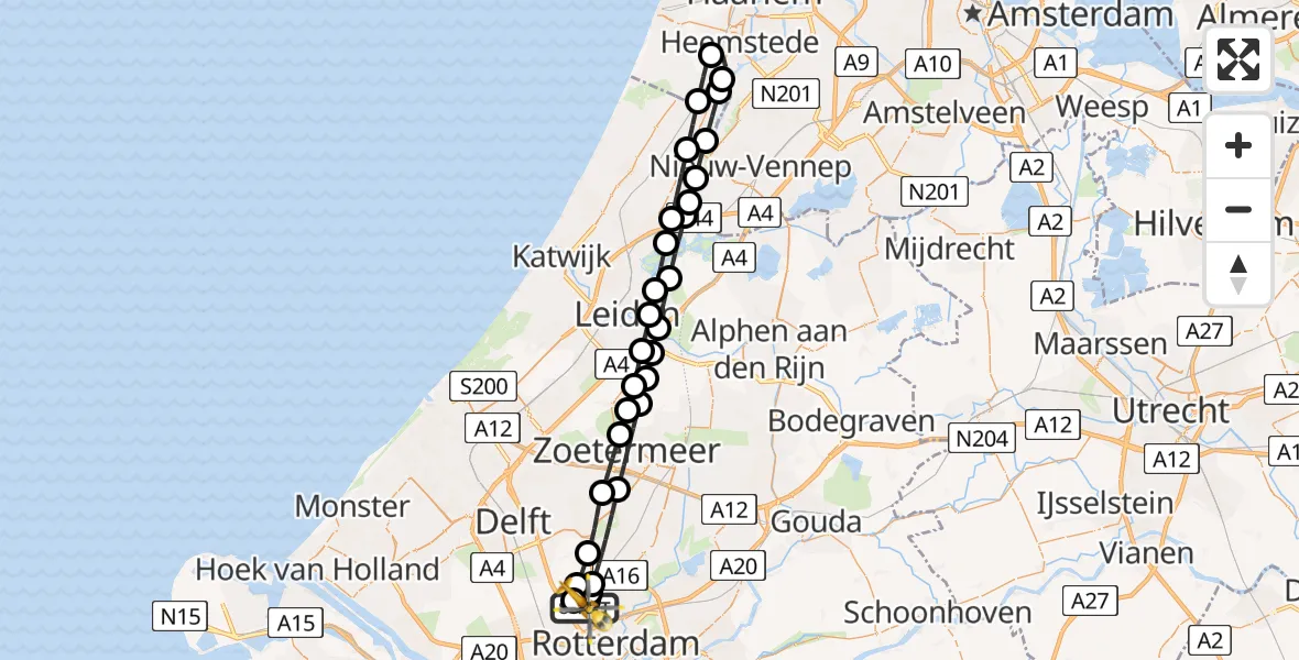 Vluchtroute Traumahelikopter van Rotterdam The Hague Airport naar Rotterdam The Hague Airport