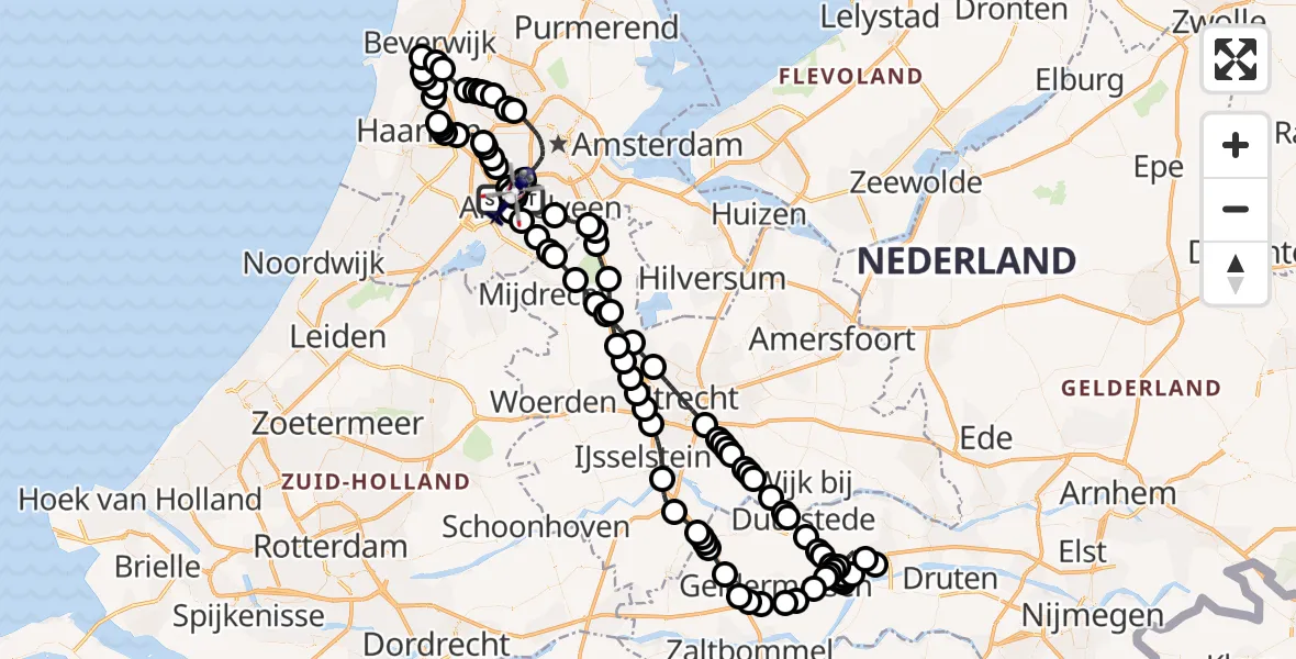 Vluchtroute Politiehelikopter van Amsterdam Vliegveld Schiphol naar Amsterdam Vliegveld Schiphol