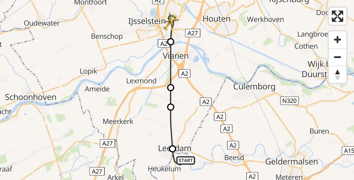 Vluchtroute Traumahelikopter van Asperen naar Nieuwegein