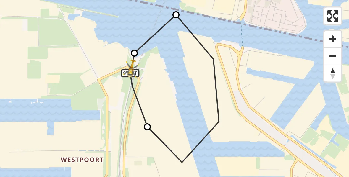 Vluchtroute Traumahelikopter van Amsterdam Heliport naar Amsterdam Heliport