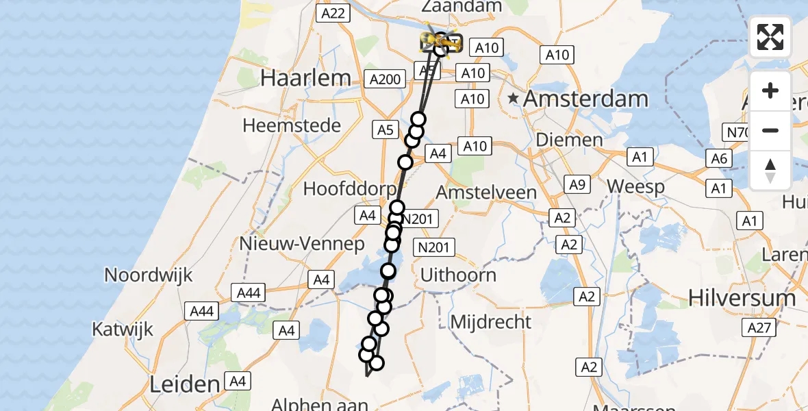 Vluchtroute Traumahelikopter van Amsterdam Heliport naar Amsterdam Heliport